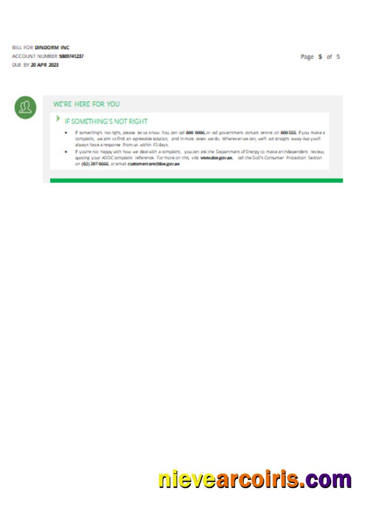 Al Ain Distribution Company utility business bill, page 5